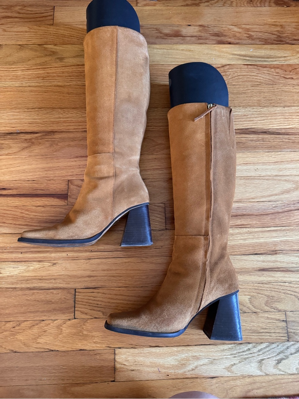 Feners suede square toe knee boots
